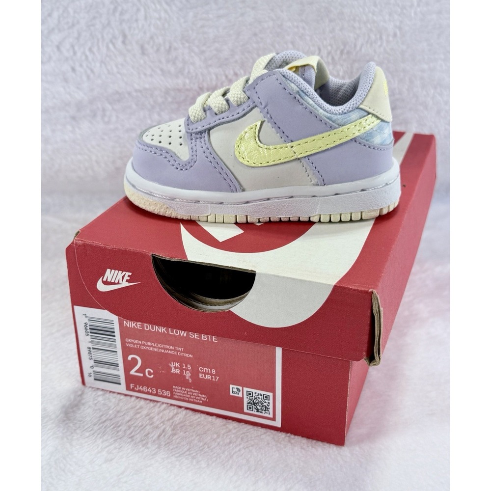 Nike Dunk Low SE TD Easter Purple Citron Baby‎ Toddler 2C FJ4643-536 NIB